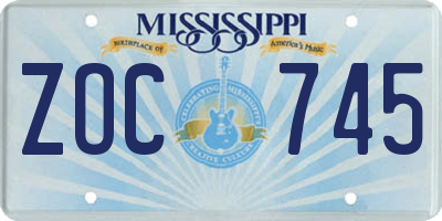 MS license plate ZOC745