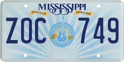 MS license plate ZOC749