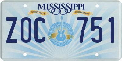 MS license plate ZOC751
