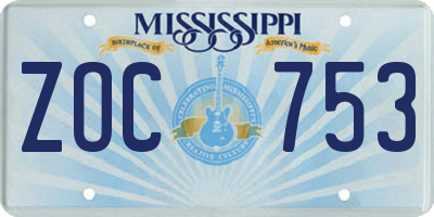 MS license plate ZOC753