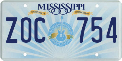 MS license plate ZOC754