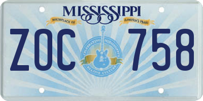 MS license plate ZOC758