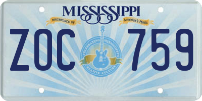 MS license plate ZOC759
