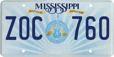 MS license plate ZOC760