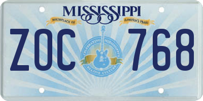 MS license plate ZOC768