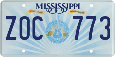 MS license plate ZOC773