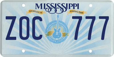 MS license plate ZOC777