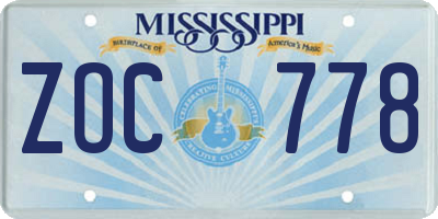 MS license plate ZOC778