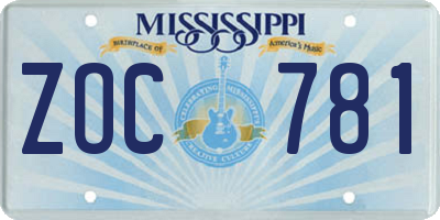 MS license plate ZOC781