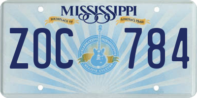 MS license plate ZOC784
