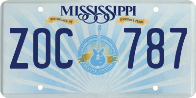 MS license plate ZOC787