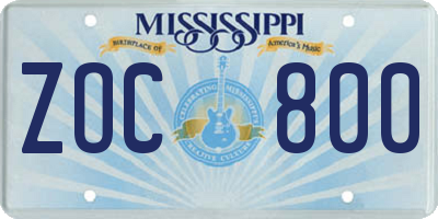 MS license plate ZOC800