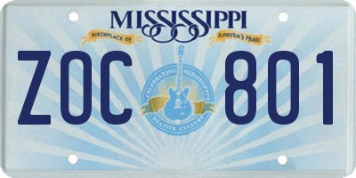 MS license plate ZOC801