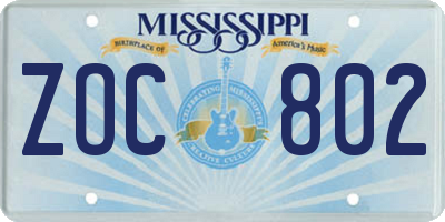 MS license plate ZOC802