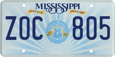 MS license plate ZOC805