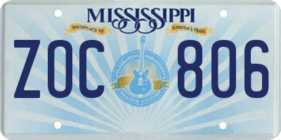 MS license plate ZOC806