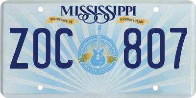 MS license plate ZOC807