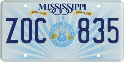 MS license plate ZOC835