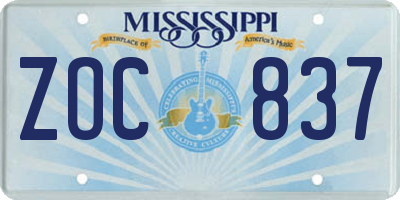 MS license plate ZOC837