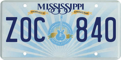 MS license plate ZOC840