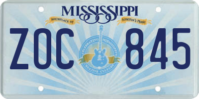 MS license plate ZOC845