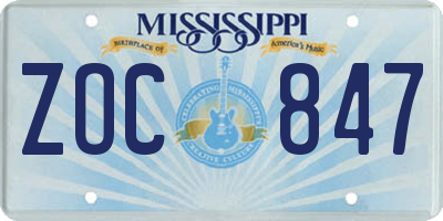 MS license plate ZOC847