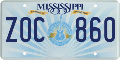 MS license plate ZOC860