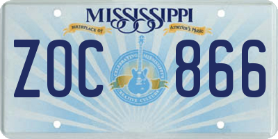 MS license plate ZOC866