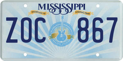 MS license plate ZOC867