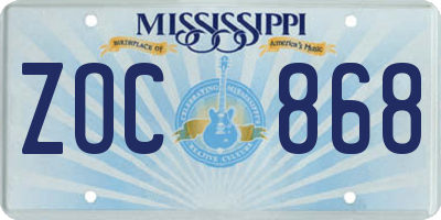 MS license plate ZOC868