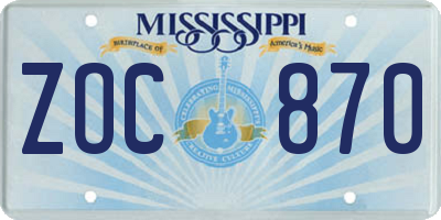 MS license plate ZOC870