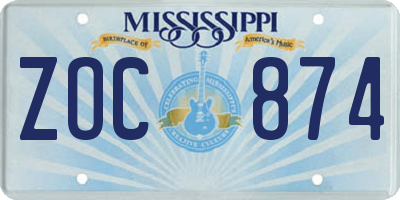 MS license plate ZOC874
