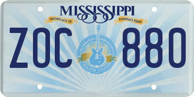 MS license plate ZOC880