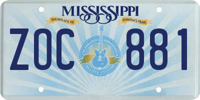 MS license plate ZOC881