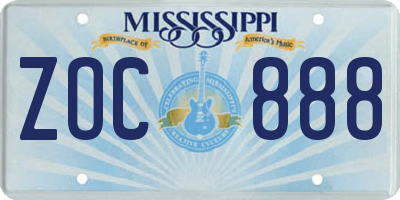 MS license plate ZOC888