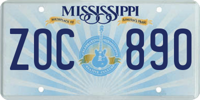 MS license plate ZOC890