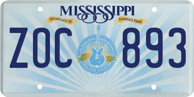 MS license plate ZOC893