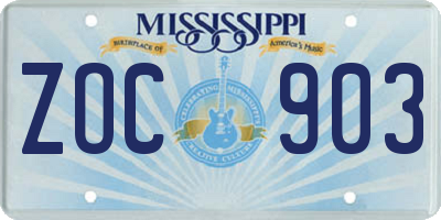 MS license plate ZOC903