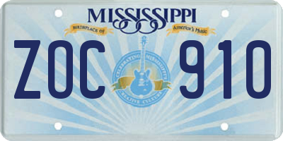 MS license plate ZOC910