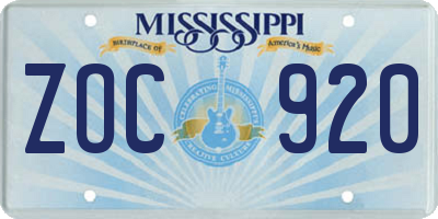 MS license plate ZOC920