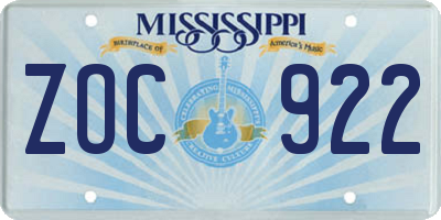 MS license plate ZOC922