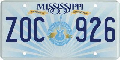 MS license plate ZOC926