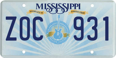 MS license plate ZOC931