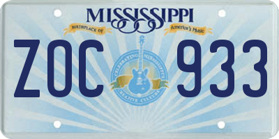 MS license plate ZOC933