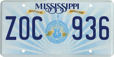 MS license plate ZOC936