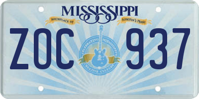 MS license plate ZOC937