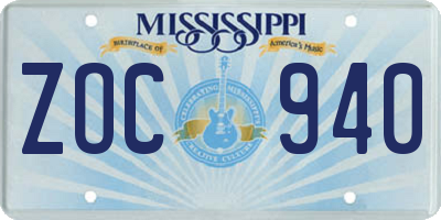 MS license plate ZOC940