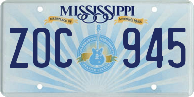 MS license plate ZOC945