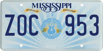 MS license plate ZOC953