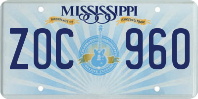 MS license plate ZOC960